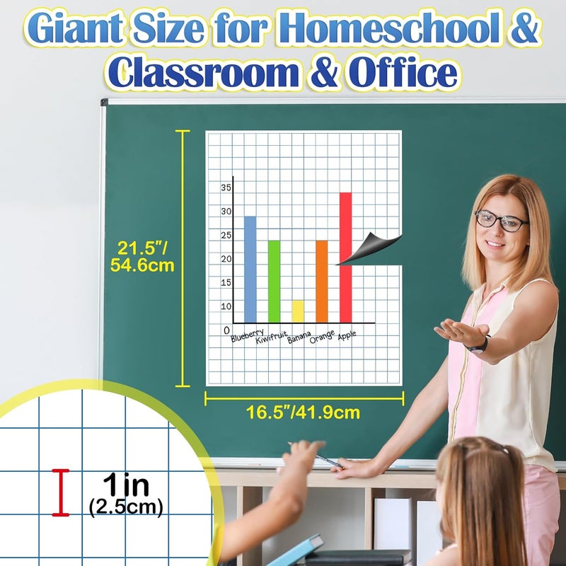 Aizweb Giant Magnetic Graph Paper,Dry Erase Grid Graphing for Classroom Whiteboard Accessories,Chart Paper Teacher Must Have Homeschool Teaching Supplies,Teacher Essential,21.5" x 16.5" - Image 2